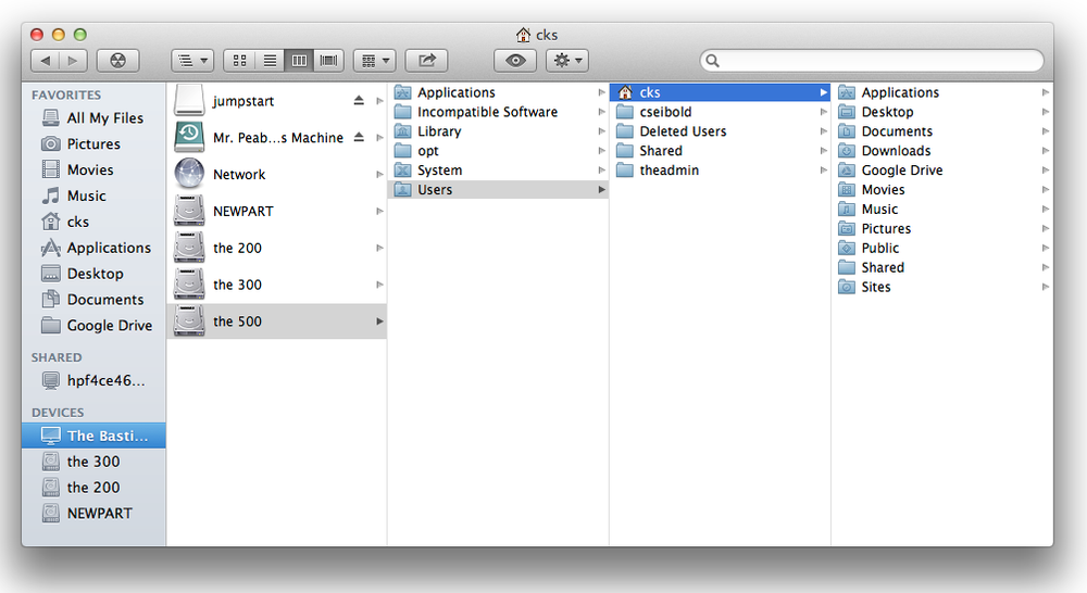 Discovering the Home folder using the column view layout in the Finder.
