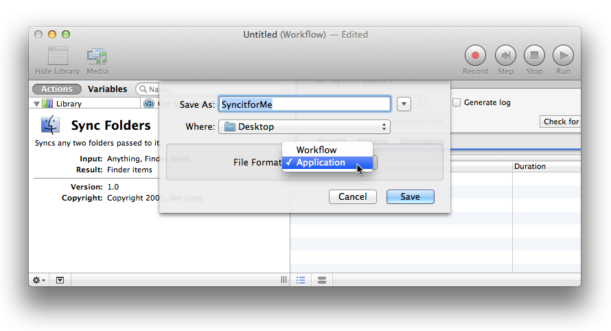 Depending on how you want to use it, you can save an Automator action as a workflow or as an application.