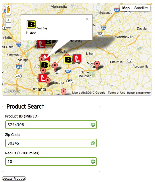 Resulting product ID availability map