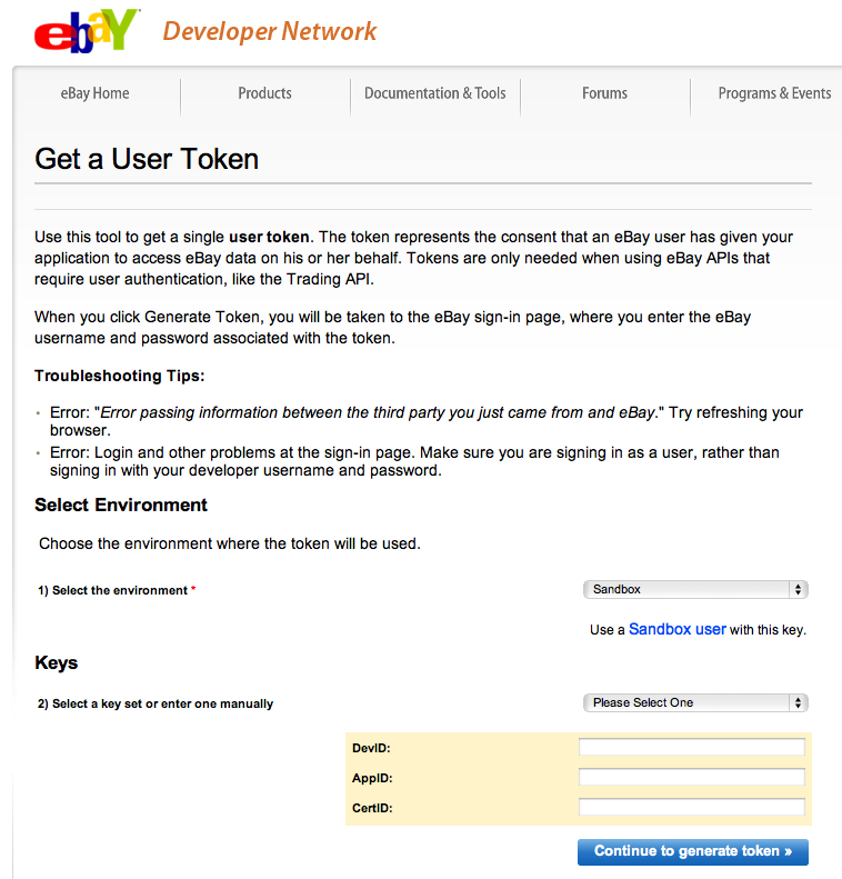 Creating an eBay user token