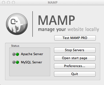 This control panel is MAMPâs home base. You can start and stop software components and make all your configuration changes here. While youâre getting your PHP feet wet, you may want to move the MAMP icon into your dock; youâll be using it a ton.