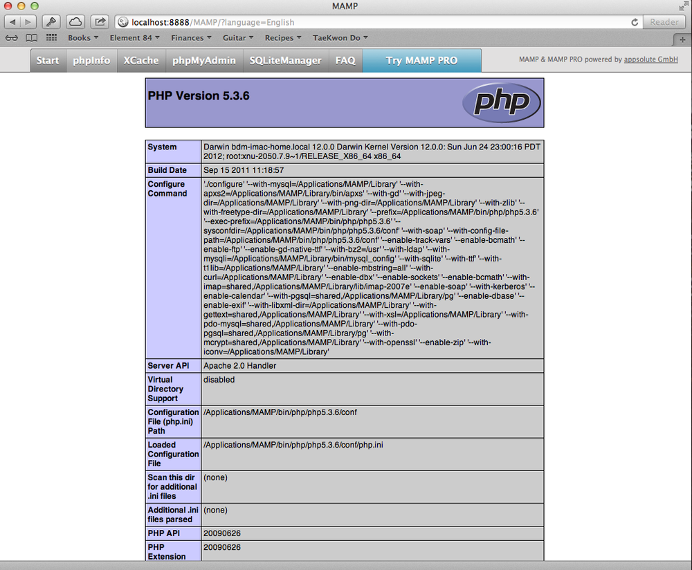 This page is actually the output of the phpinfo function in PHP. Hereâs the proof that youâve got what you need to run PHP scripts on your local machine. In fact, you just ran one.
