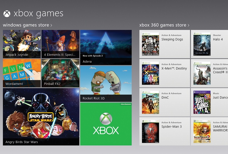 As you scroll horizontally to the right, you’ll find ads for new games; the tiles for games you’ve recently played (on your computer or Xbox); a link to the Games section of the Windows Store; and a link to the Games section of the Xbox Store.