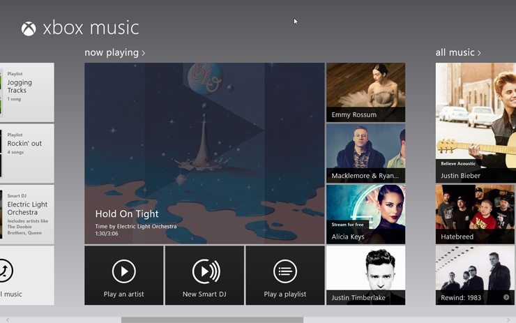 The “now playing” screen offers album art for the currently playing song, along with buttons that trigger other handy functions—including buttons for three performers Microsoft thinks you’ll like.