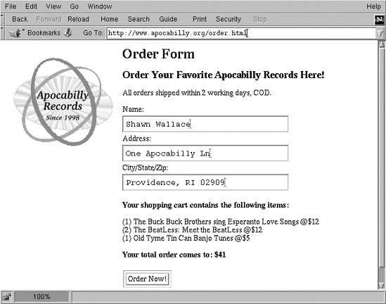 The order form for Apocabilly Records automatically creates a PostScript invoice