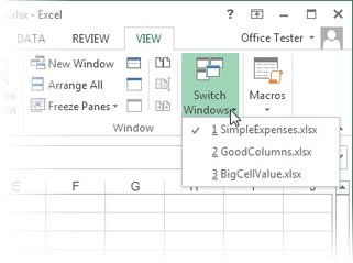 When you have multiple spreadsheets open at the same time, you can easily move from one to the other using the Switch Windows list.