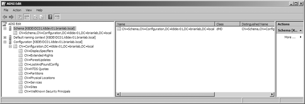 ADSI Edit view of the Configuration and Schema naming contexts