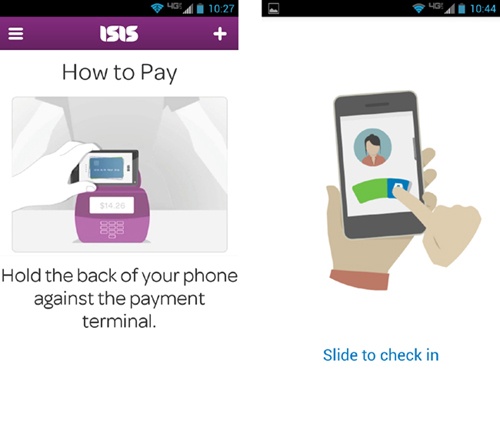 Animations can demonstrate payments during the onboarding process: from left, Isis and PayPal