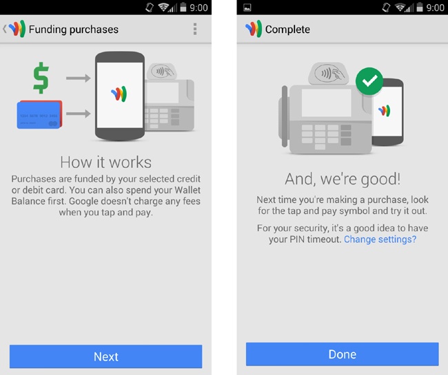 Google Wallet, in the process of setting up the user’s phone for NFC payments