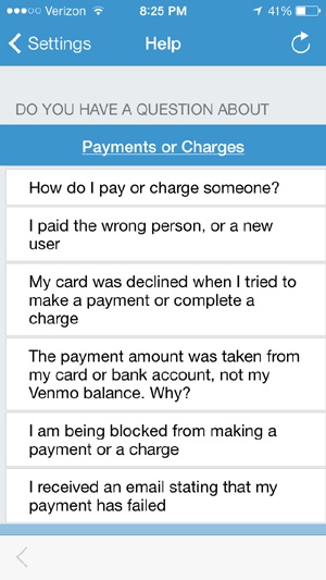 Venmo’s Help section drills down into most facets of the app, and anticipates potential problem areas or common questions