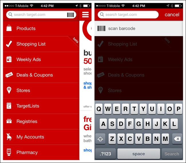 Target for iOS: tapping on the search field opens a new search screen