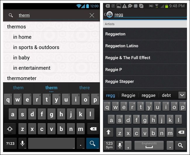 Target and Songza for Android: enhanced Auto-Complete options