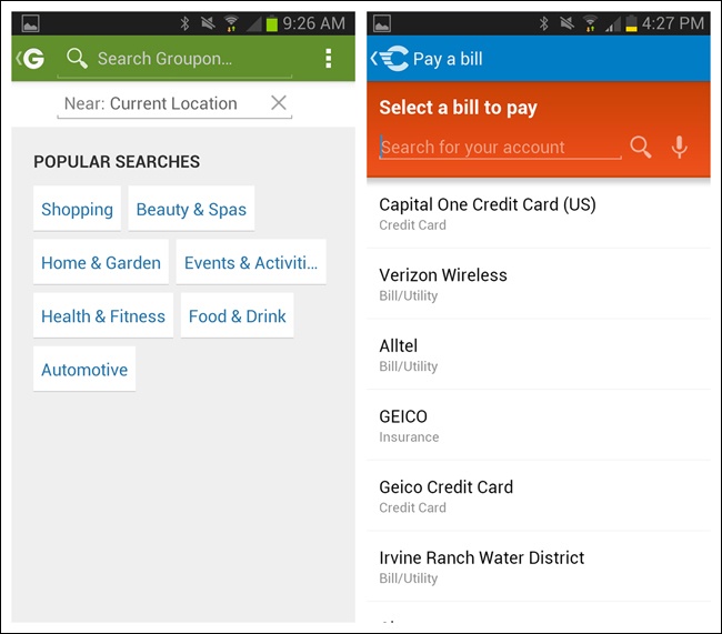 Groupon and CheckPay for Android: surfacing popular searches