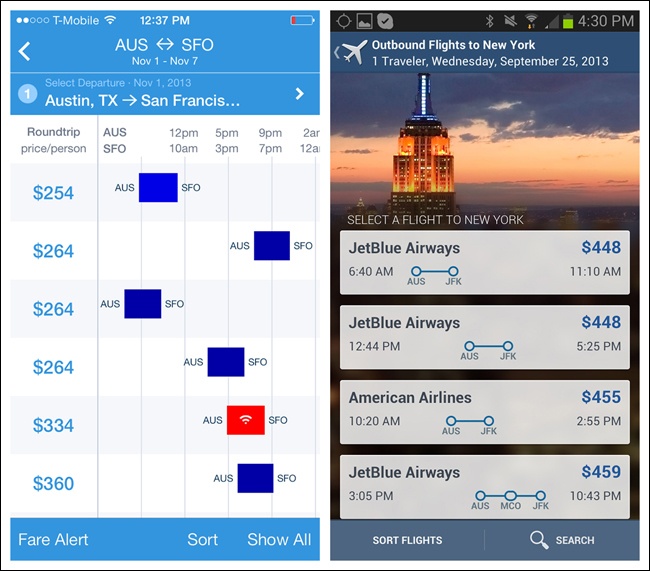 Hipmunk for iOS and Expedia for Android