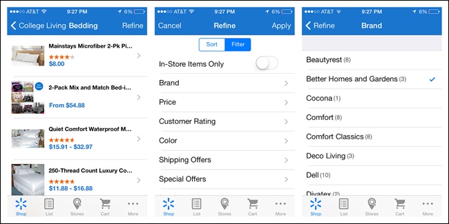 Walmart for iOS 7: nested/hierarchal Filter Form