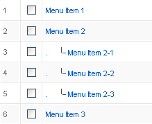 Example menu structure in the Menu Item Manager