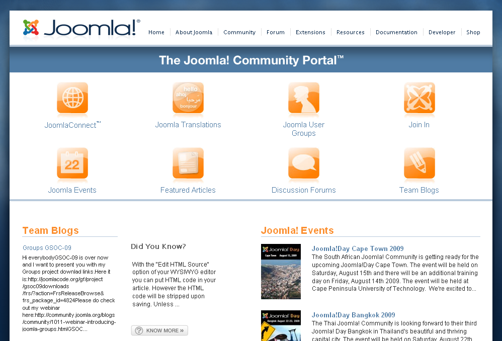 Joomla Events on the Joomla Community Portal