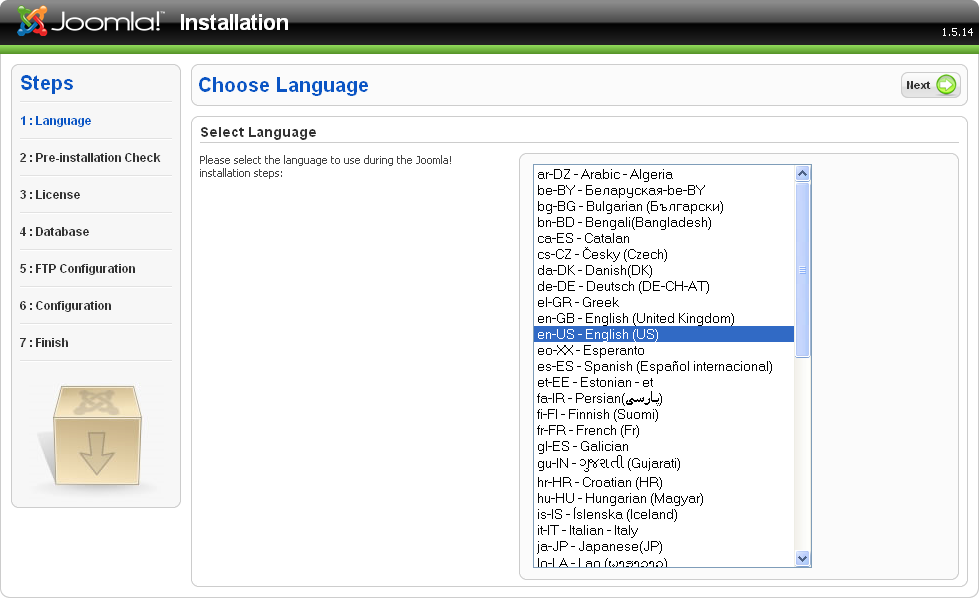 Joomla Web Installer: Language