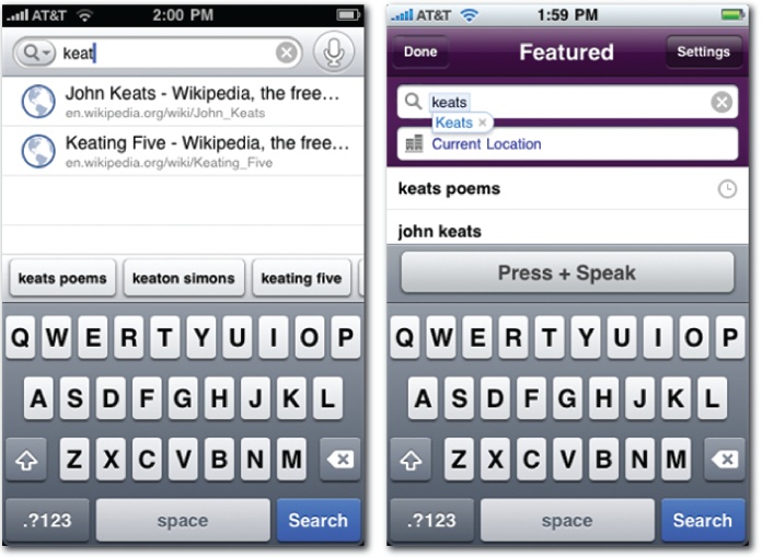 Autocomplete in Google and Yahoo! Mobile
