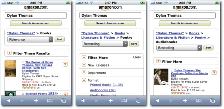 Faceted navigation on Amazon Mobile