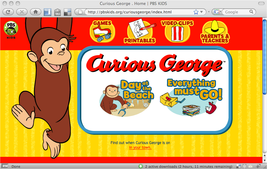 Some websites rely almost exclusively on graphics for both looks and function. The home page for the Curious George website at , for instance, uses graphics not just for pictures of the main character, but also for the page’s background and navigation buttons.