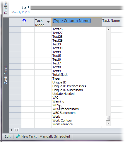 Project keeps track of WBS numbers for tasks whether the WBS column is visible or not. You can label the column with a different name, align the text in the column, and specify the column width. After you add the column, right-click the heading cell and then choose Field Settings on the shortcut menu. Type the column heading you want in the Title box. Choose the alignment you want, the width, and then click OK.