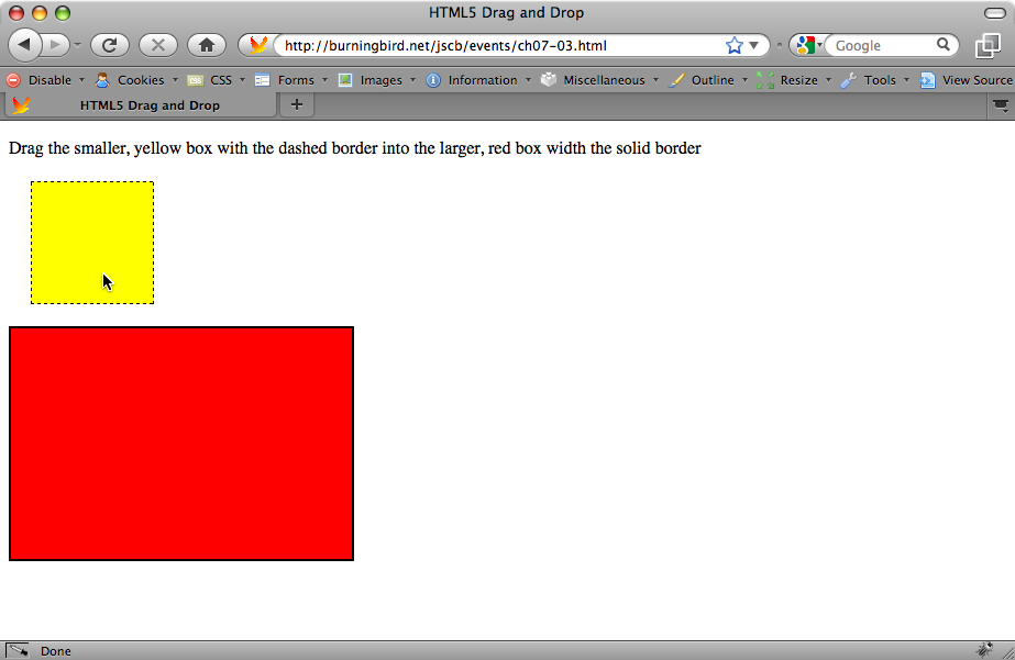 Web page with drag-and-drop enabled; before drag-and-drop