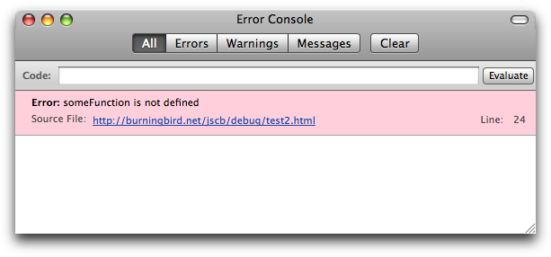 Firefox console error when accessing a nonexistent function