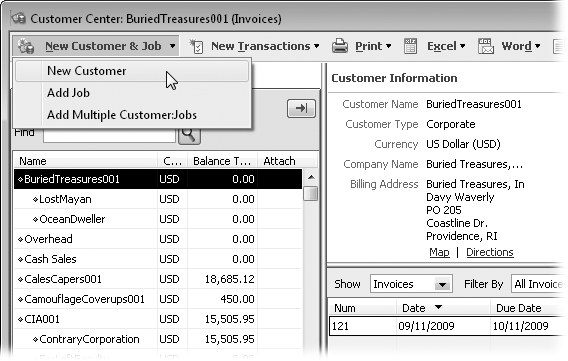 To create a new customer, click New Customer & Job and then choose New Customer. To view details and transactions for a customer, click the customerâs name in the Customers & Jobs list on the left side of the window.