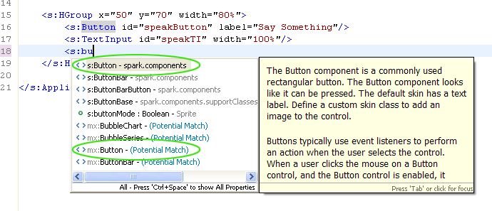 Button controls in the Spark (s:) and Halo (mx:) namespaces—the choice is yours