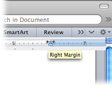 When your cursor is over the margin on the ruler, it turns into a double arrow, as shown here. Click and drag to change the margin.
