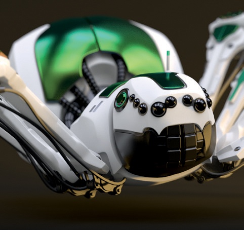 The look of the finished Spider Bot material. See and for information on lighting and rendering.