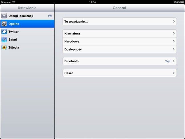 Kontroler widoku podzielonego użyty w aplikacji Ustawienia znajdującej się w iPadzie