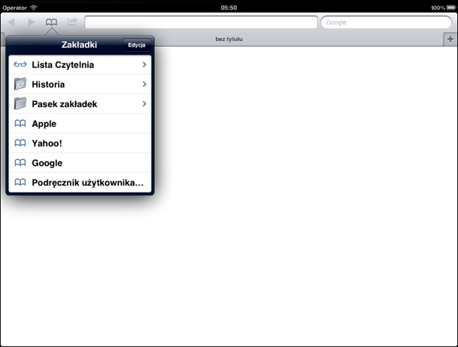 Okno typu Popover wyświetlone w aplikacji Safari wbudowanej w iPad