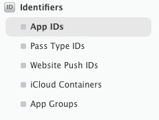 App IDs section of the portal