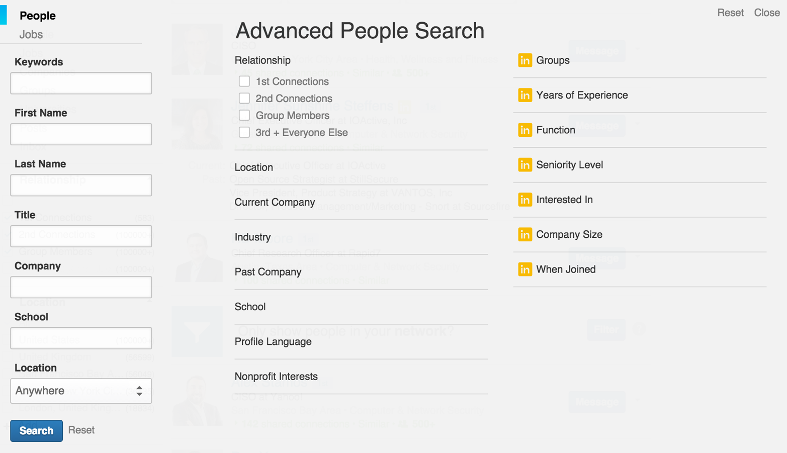 Using Linkedin to search for users