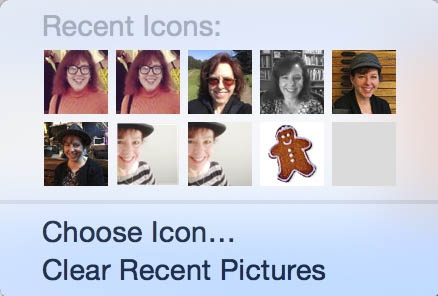 With Adium, the user can select his image from the 10 most recently used images.