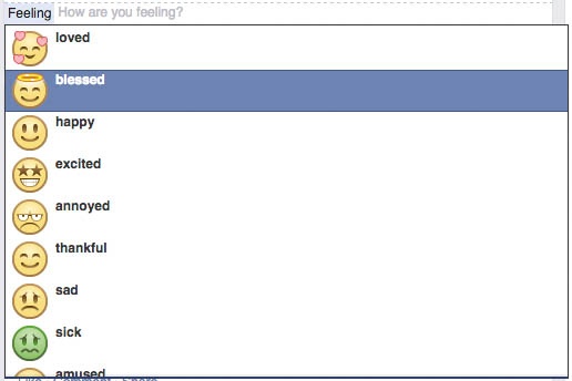 Facebook users can attach a mood and emoticon to their status when posting.