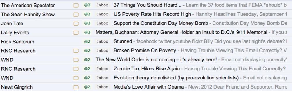 The potential inbox of a conservative activist.