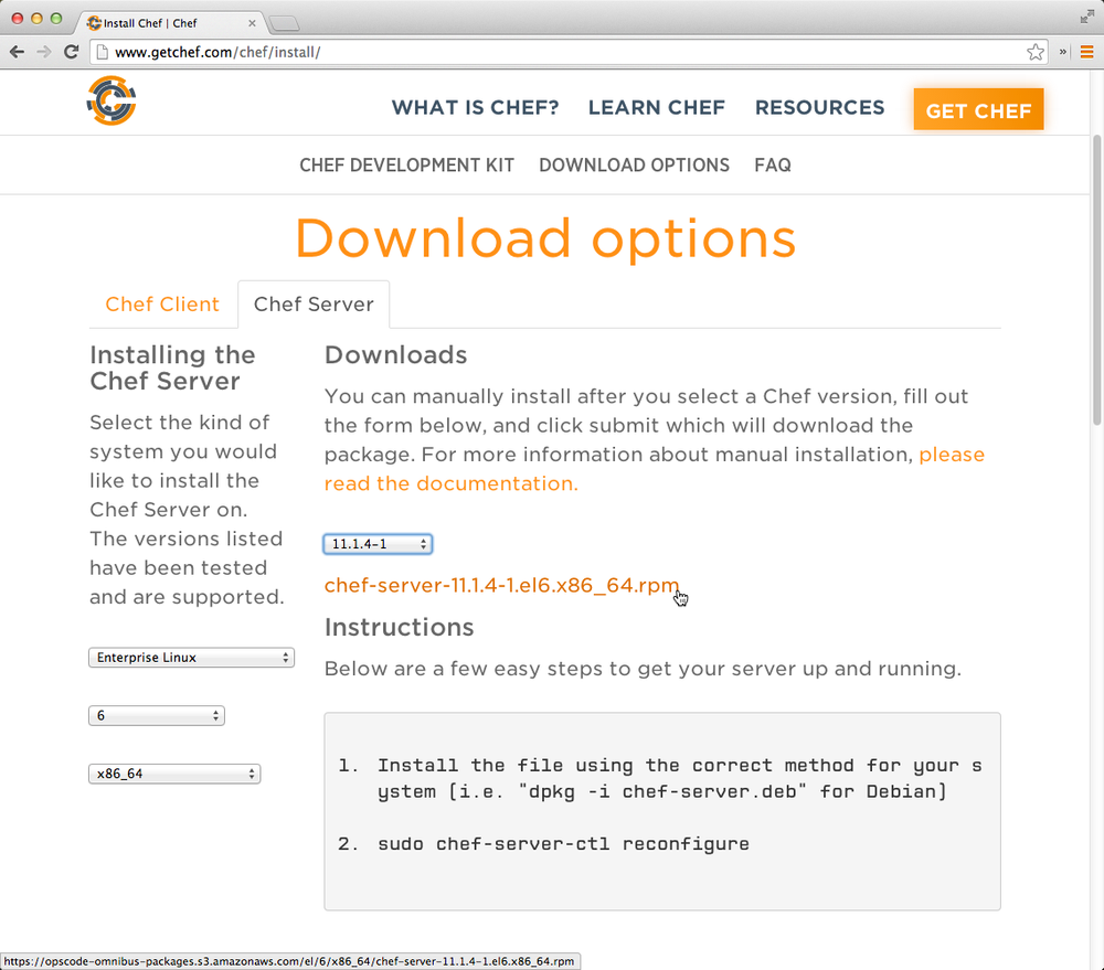 Download Open Source Chef Server installation package