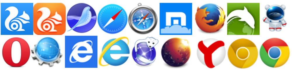 Logos from 18 different browsers or browser versions