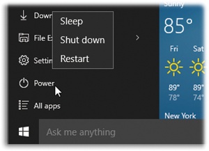 Shutting down your computer requires only two steps now, rather than 417 (as in Windows 8).Open the Start menu. Choose Power, and then “Shut down”.