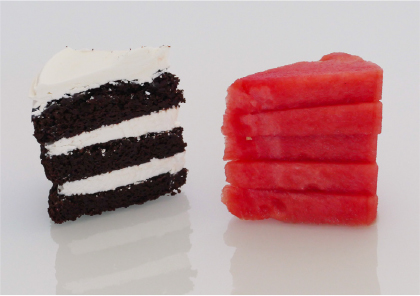 Reading about psychology and interaction design is challenging. Now would you prefer this chocolate cake or watermelon?