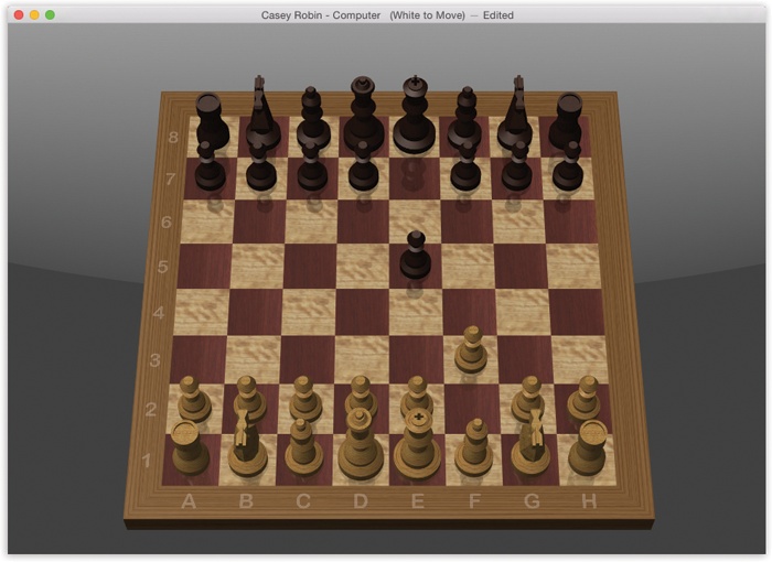 You don’t have to be terribly exact about grabbing the chess pieces when it’s time to make your move. Just click anywhere within a piece’s current square to drag it into a new position on the board (shown here in its Marble incarnation). And why is this chessboard rotated like this? Because you can grab a corner of the board and rotate it in 3D space. Cool!