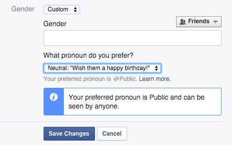 Facebook custom gender option
