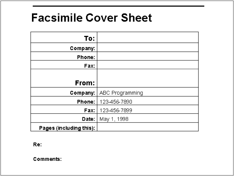A fax cover sheet