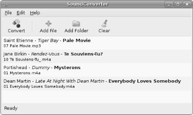 Converting audio file formats with SoundConverter