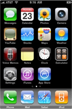 The Home screen contains icons for accessing various features.