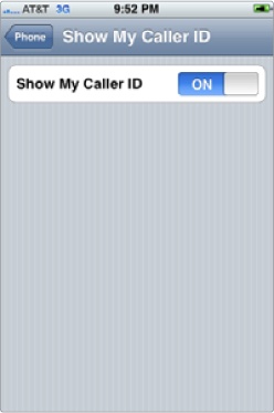 The Show My Caller ID screen lets you turn caller ID on or off.