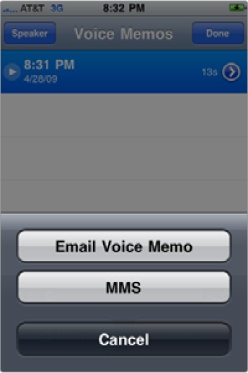 You can send an audio file through the Voice Memos app.